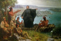 Le Père Marquette et les Indiens, Huile sur Toile de 1869 de l’Allemand Wilhelm Lamprecht