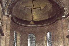 A simple cross, an Iconoclast effort, replaces the original mosaic. Church of Saint Irene, Istanbul