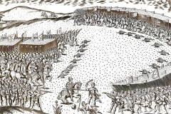 معركة عواد المخازن (1578) والمعروفة بمعركة الملوك الثلاثة، أو الكسار الكبير. بعد ميغال ليتاو دي أندرادي في عمل "ميسيلانيا) (1629). صورة: جورج جانسون.